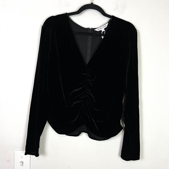 Veronica Beard Pelona Stretch Velvet Top Size 12 Black Ruched V-Neck - Picture 5 of 16